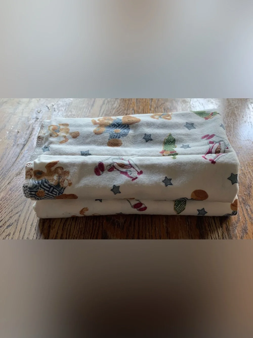 2 Vtg Blue Jean Teddy Bears Springs Industries Cotton Flannel Receiving Blankets